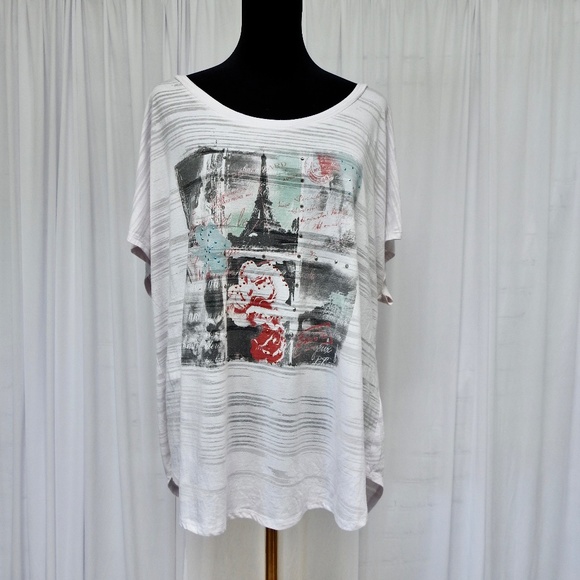 Cato Women's Graphic Grunge Top White Plus Size 22/24 - Picture 2 of 6